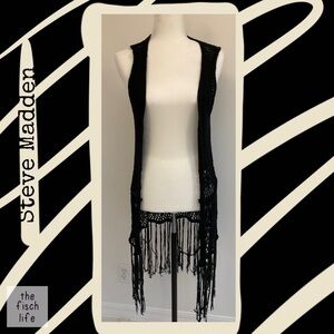 Steve Madden Black Long Vest w/Fringe